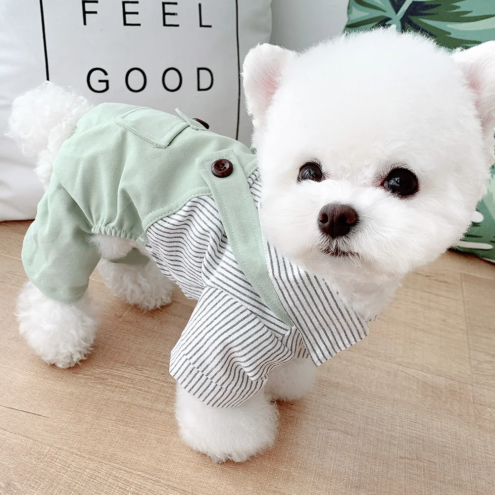 

Summer thin pet clothes than bear small dog Sheneri Teddy Bomi puppy dress four-legged clothing strap stripes