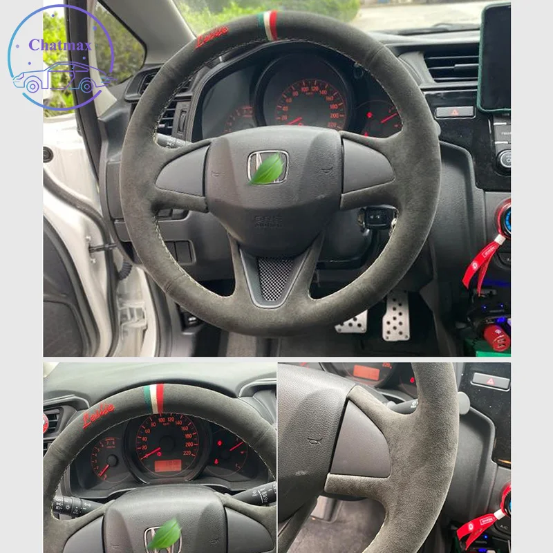 

Embroidery Steering Wheel Cover for Honda Accord Civic Jade Fit CRV Insight Suede Leather Hand Sewing Wrap DIY Stitchwork Holder