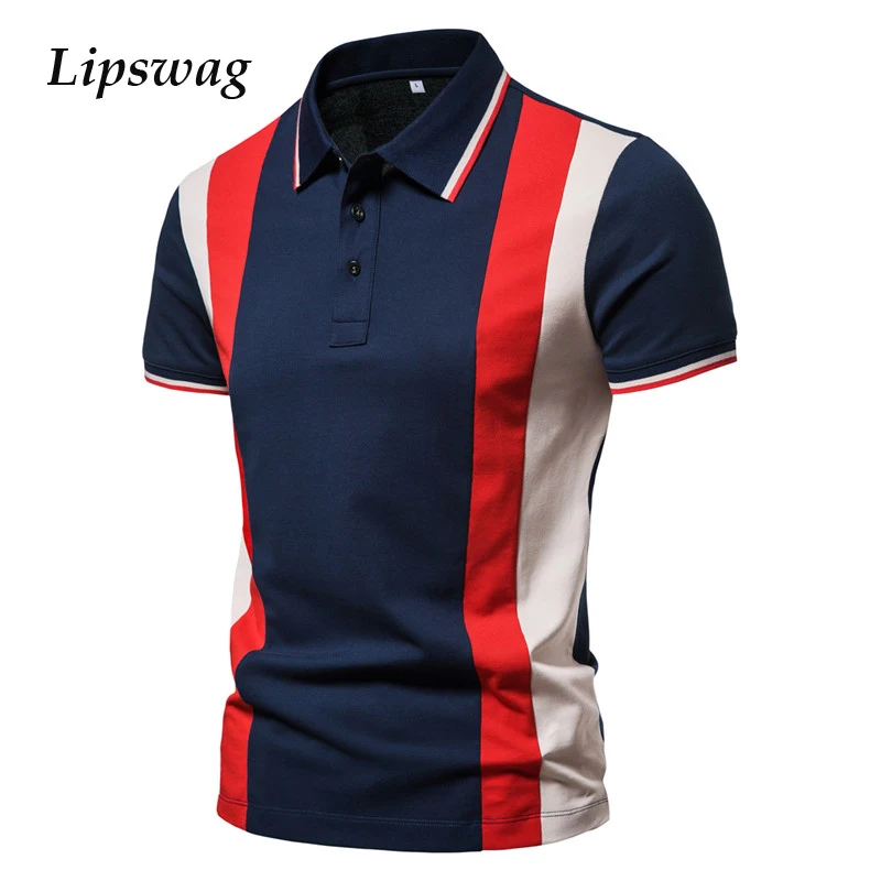 Лоскутная рубашка поло с короткими рукавами повседневные мужские летние топы