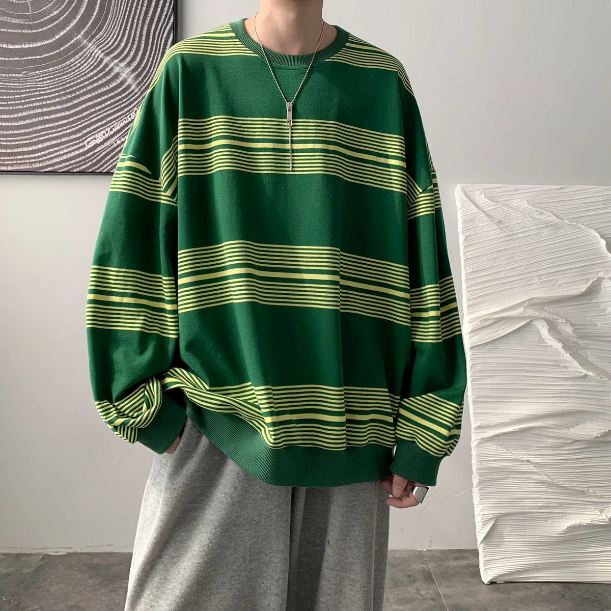 

INXYZ Men's trend new Harajuku style pullover loose casual plus size striped sweatshirt women'sStreetwear spring autumn tops