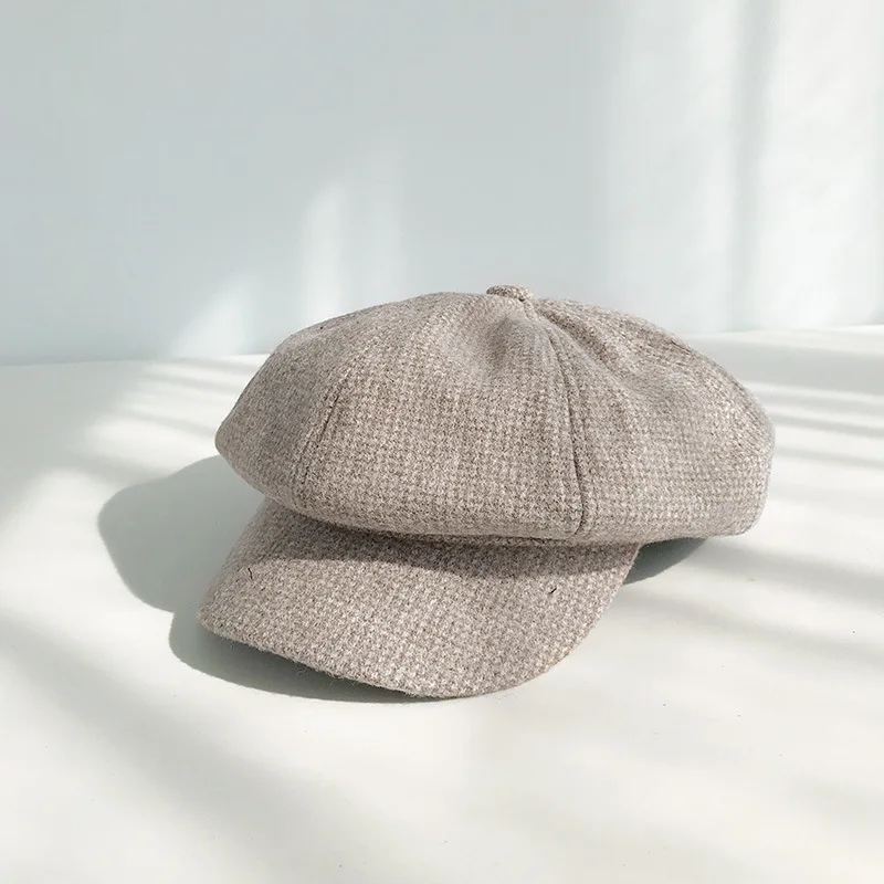 khaki Hariy колпачок из шерсти Женская винтажная маленькая головной убор в клетку шапка для женщин осень зима Ретро Шапочка s восьмиугольная кепка малярные шляпы - Цвет: khaki