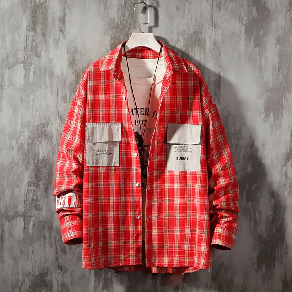 Plaid Shirts Men Casual Button Long Sleeve Autumn Winter Tops Blouse Loose Mens Dress Hip Hop Plus Size M-5XL Camisa Masculina # | Мужская