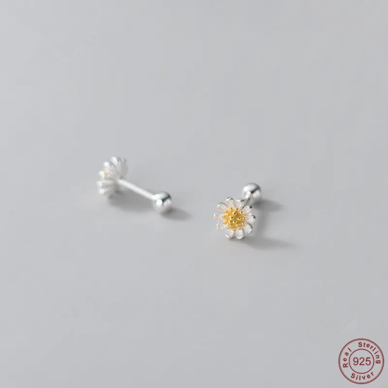 

JuneLeaf Real 925 Sterling Silver Lovely Sweet Small Daisy Romantic Beads Stud Earrings For Women Girls Chic Charm Jewelry Gift