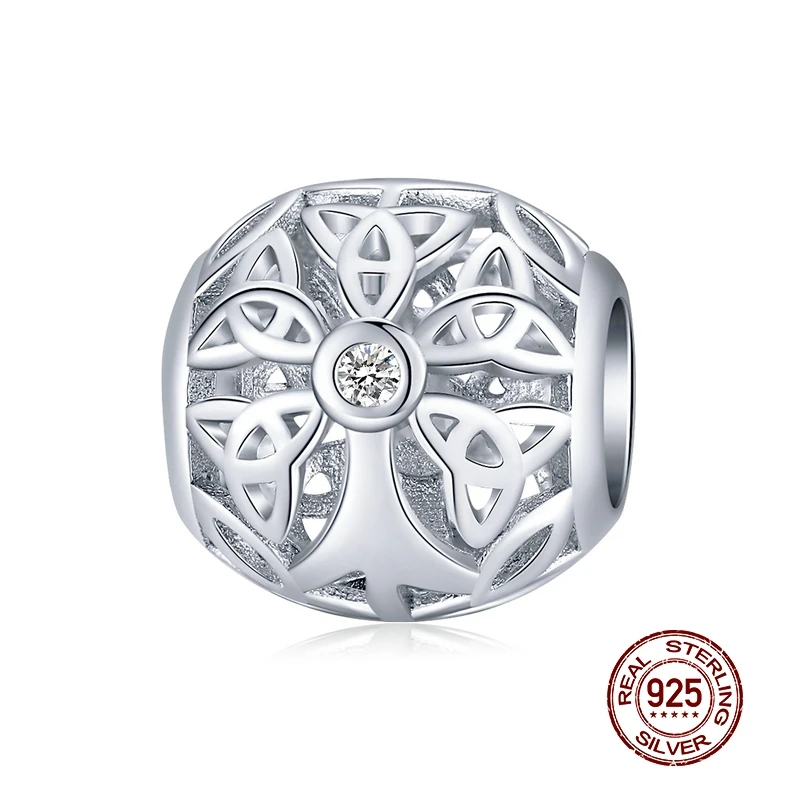 WOSTU 925 пробы серебро жизнь дерева бусины ажурные круглые CZ шарм подходят