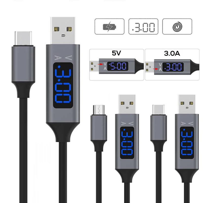 1 м usb type C Micro USB кабель для Xiaomi huawei samsung Быстрая зарядка USB C кабель с светодиодный цифровым дисплеем кабель для мобильного телефона