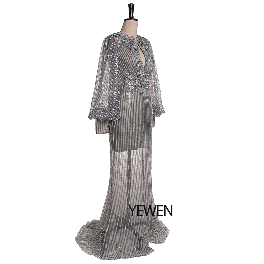 Модное вечернее платье с высоким берцем серое сексуальное элегантные вечерние