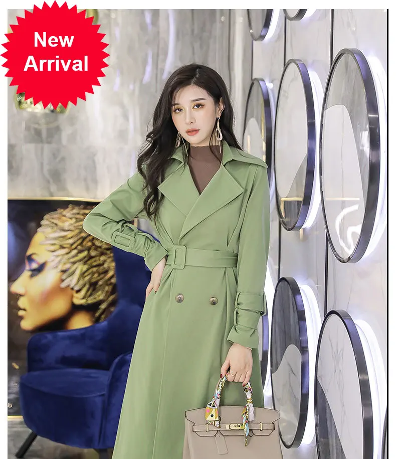 

Slim fit trench coat Women's Mid-length suit collar temperament Korean Style 2020 Spring and Autumn new fashion green