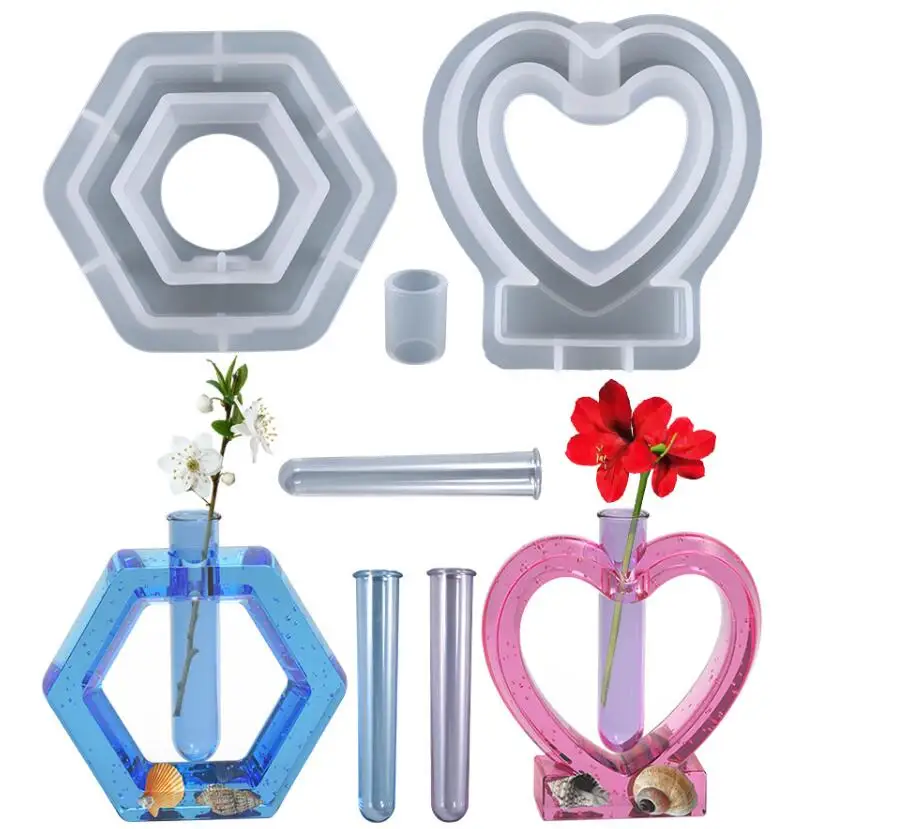 

DIY Crystal Epoxy Resin Mold Hexagonal Love Flower Test Tube Cultivation Water Plant Silicone Mold