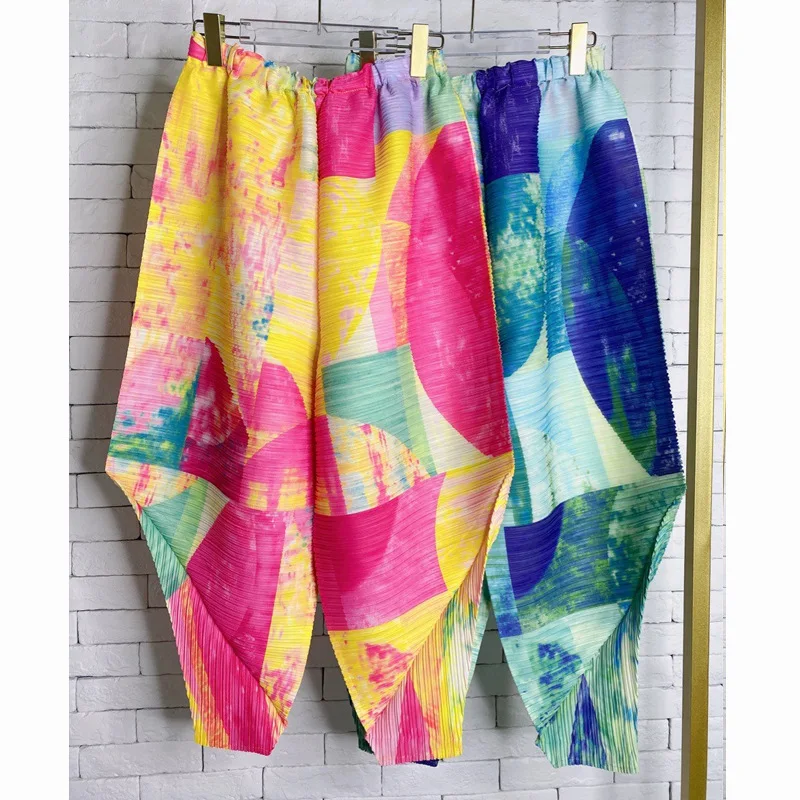 

Changpleat Woman Harem Pants Miyake Pleated Fashion Printed Loose Large size Spring/Autumn Folds Female Ankle-Length Pants Tide