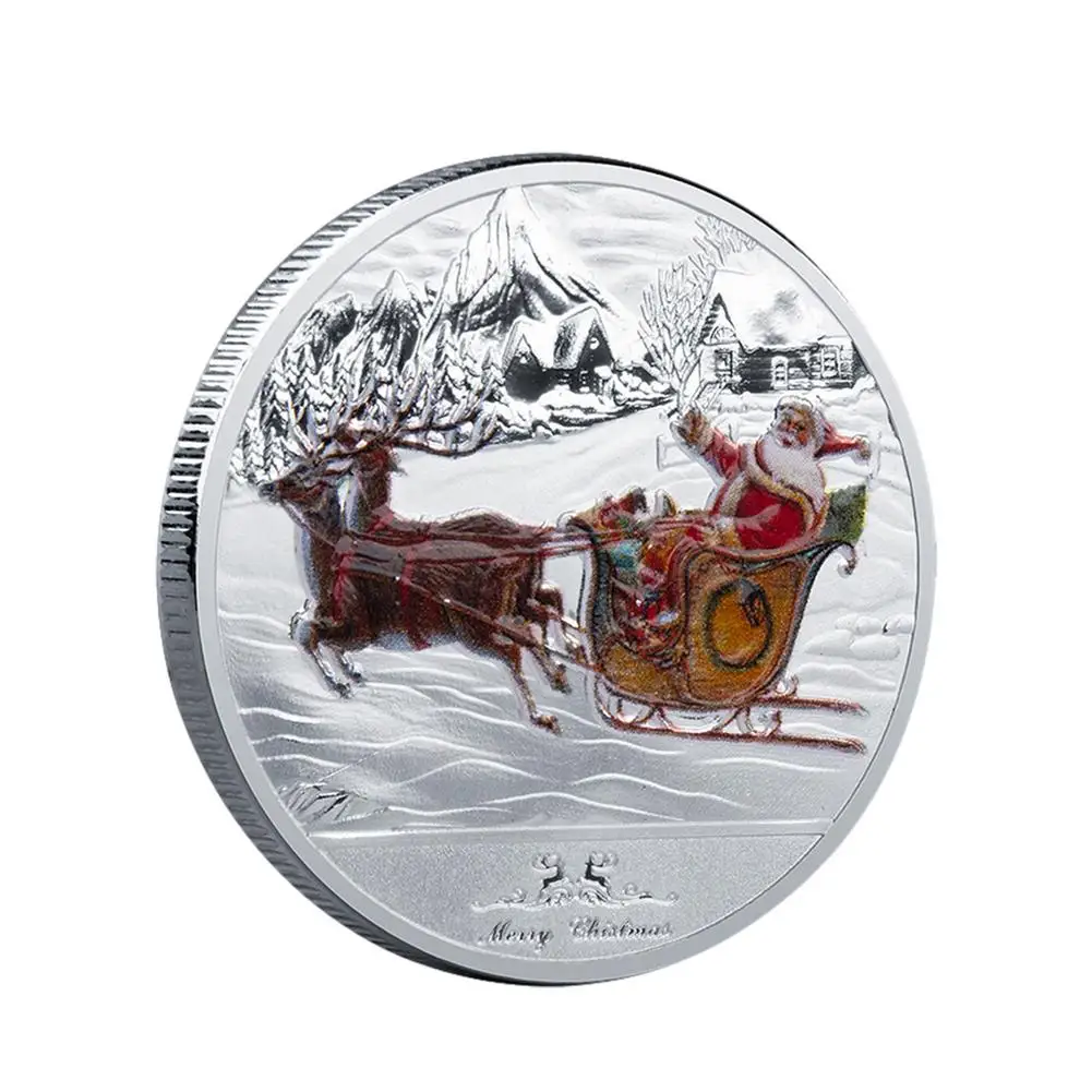 

1 Piece Christmas Commemorative Coin Santa Claus Elk Metal Coins Holiday Commemorative Coin Silver Alloy Coins For Collection