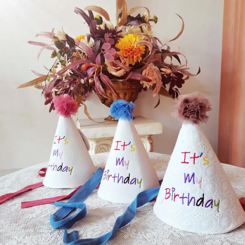 

Ins детский день рождения шляпа с вышивкой вечерние Милые шляпки короны для детей душ Головные уборы на день рождения девочки, 1 шт.