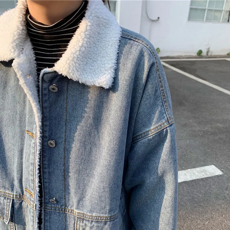 

Jackets Women Oversized Velvet Thicker Denim Denim Hip Hop Winter Warm Streetwear Korean Style Students Womens Daily All-match