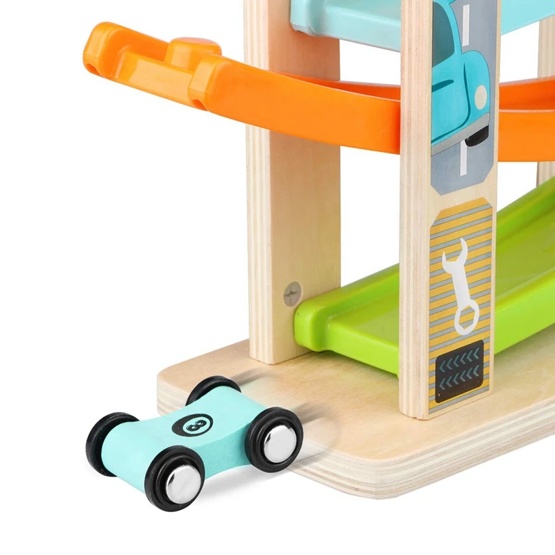 

1 Set 4 Mini Car Wooden Track Ramp Racing Game & 20Pcs Children Play House Storage House Travel Bus Storage Box Toy