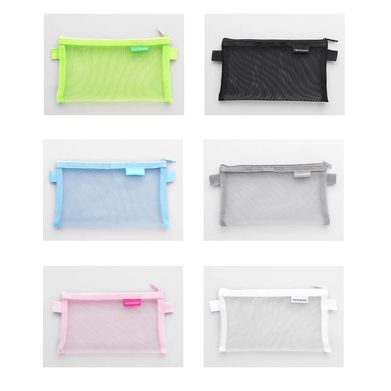 

1pc Portable Pencil Case Capacity Zippered Document Bag Exam Stationery Bag Simple Transparent Mesh Student Pencil Case