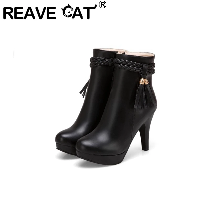 

REAVE CAT High Heels Dress Shoes Pointed Toe Bare Boots Black Booties Thin Heeled Fashion Ankle Shoes Retro Ladies F1477