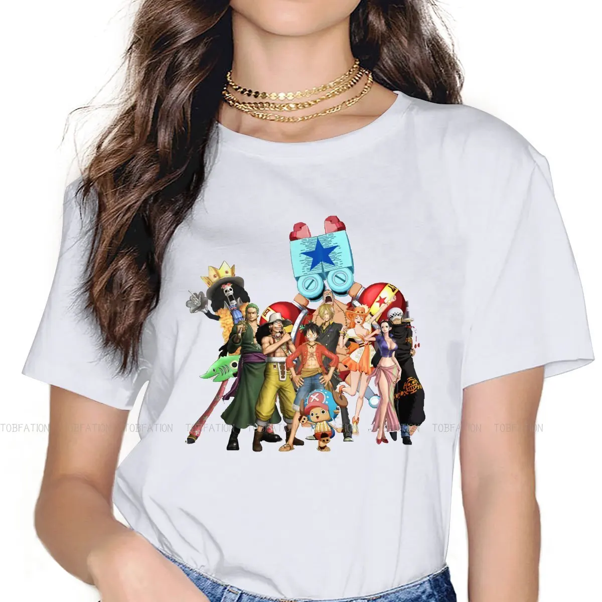 

Женская футболка с изображением девушки Luffy, цельная футболка с изображением героев мультфильмов, милые топы с круглым вырезом, базовая фут...