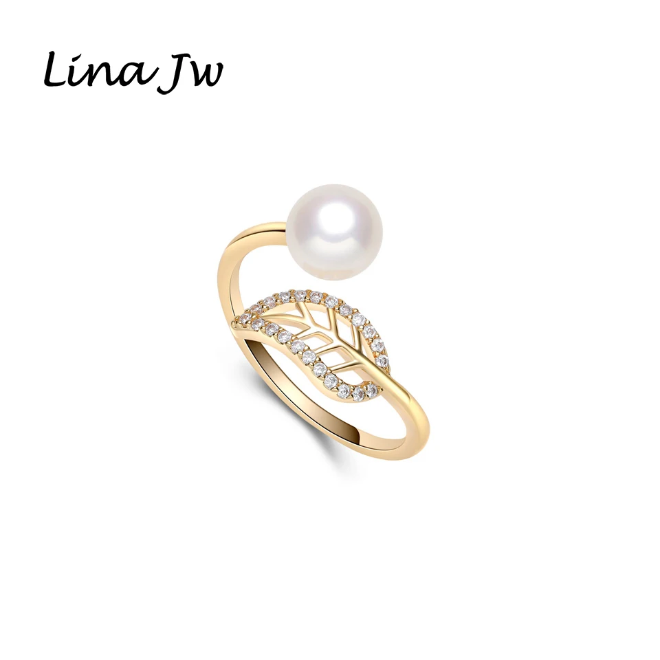 

Lina Jw Natural Freshwater Pearl Jewelry Gold Flower Rings for Women Wedding /Party Charm Gift Bague 8mm Accessories