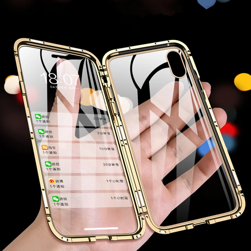 Магнитный металлический чехол для iPhone 11 Pro XS Max X XR, чехол для iPhone 8 Plus 7 6 6s XS, переднее заднее двухстороннее закаленное стекло