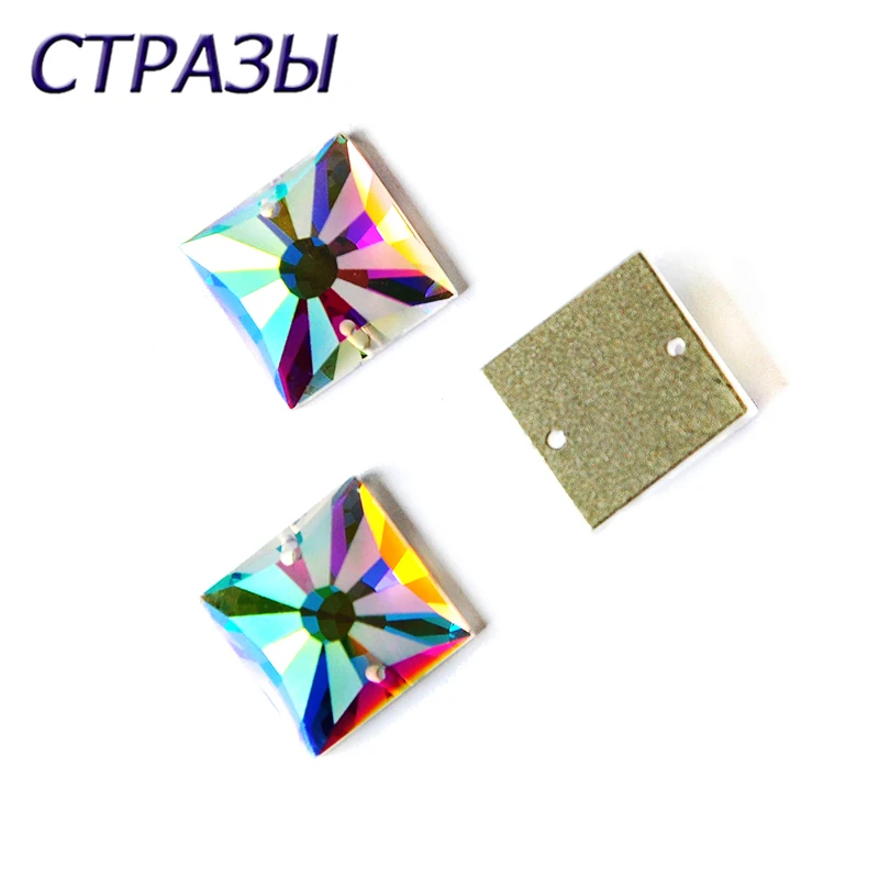 

2315MTH Crystal AB Strass 16mm Matte Glitter Square Sew on Rhinestones Crystals Sewing Accessories Beads For Garment Decorations