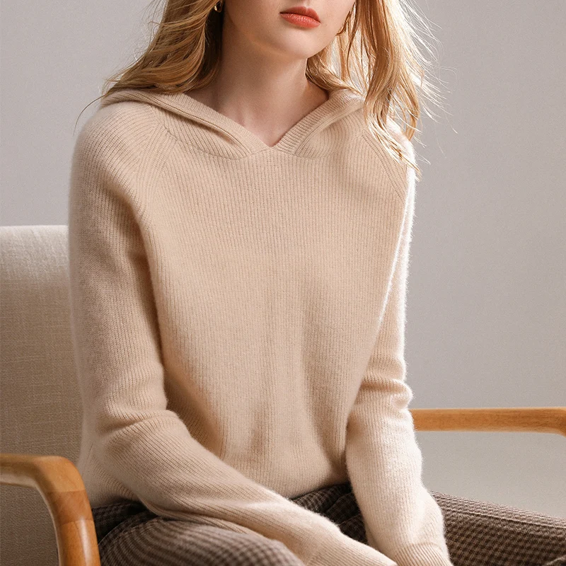 Осенне-зимняя новая женская куртка с капюшоном свободного покроя из 100% чистого