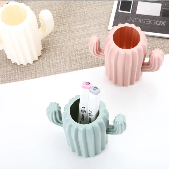 Pen holder creative student stationery Desktop cactus desk multifunction storage box PE container brush pot office supplies | Дом и сад