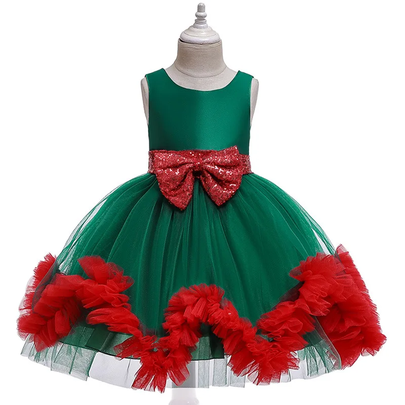 

Christmas Dress Kids Backless Sequin Bow Mesh Tutu Bling Dress Girl Princess Party Casual Girl Clothes Elegant Vestidos Colorful
