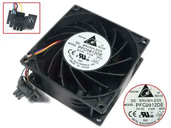 4-проводной вентилятор охлаждения сервера Delta Electronics PFC0912DE 8E63 DC 12 В 4,32 а 90x90x38 мм