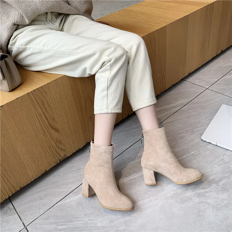 

Meotina Winter Ankle Boots Women Boots Zipper Chunky High Heel Short Boots Fashion Round Toe Shoes Ladies Autumn Big Size 34-43