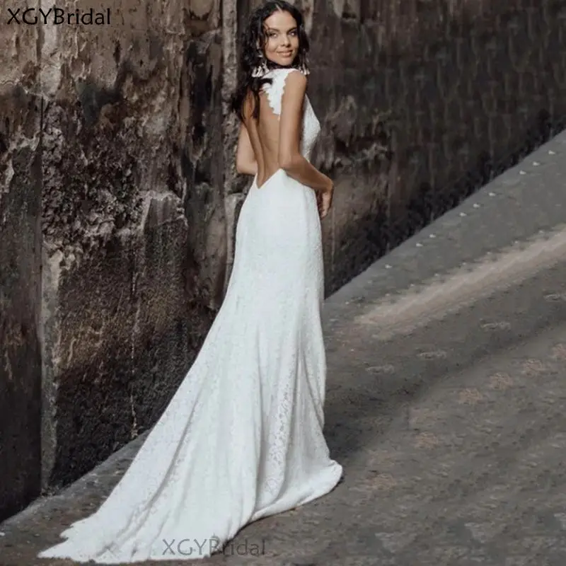 

New Arrival Lace Wedding Dress 2021 V Neck Lace Sexy Bridal Gown Elegant Backless Wedding Gowns Vestidos de Novia