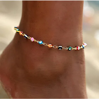 

18cm Bohemian Colorful Eye Beads Anklets For Women Gold Color Summer Ocean Beach Ankle Bracelet Foot Leg Chain Jewelry 2021 NEW