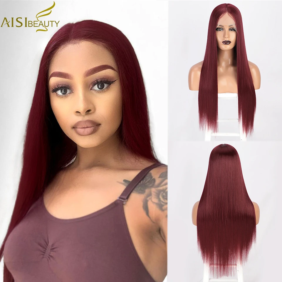 

AISI BEAUTY Wigs Synthetic Long Straight Red Wig for Women White Black Mixed Brown Heat Resistance Gray Daily Cosplay Wigs