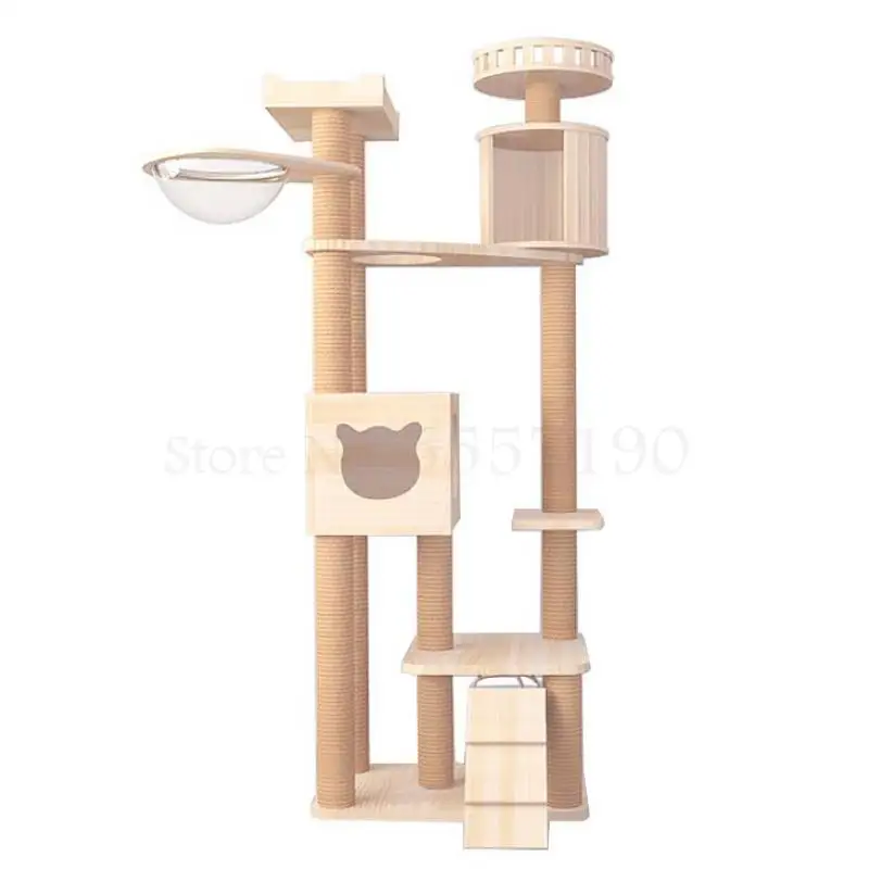  Cat frame cat climbing solid wood large tower shelf tree house one villa jumping platform toy | Дом и сад