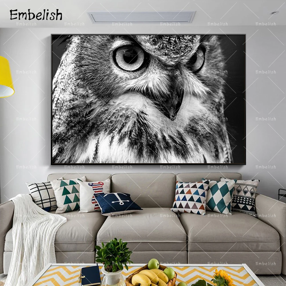 

Embelish 1 Pieces White And Black Eagle Owl Modern Home Decor Wall Art Posters For Living Room HD Print Canvas Painting Pictures