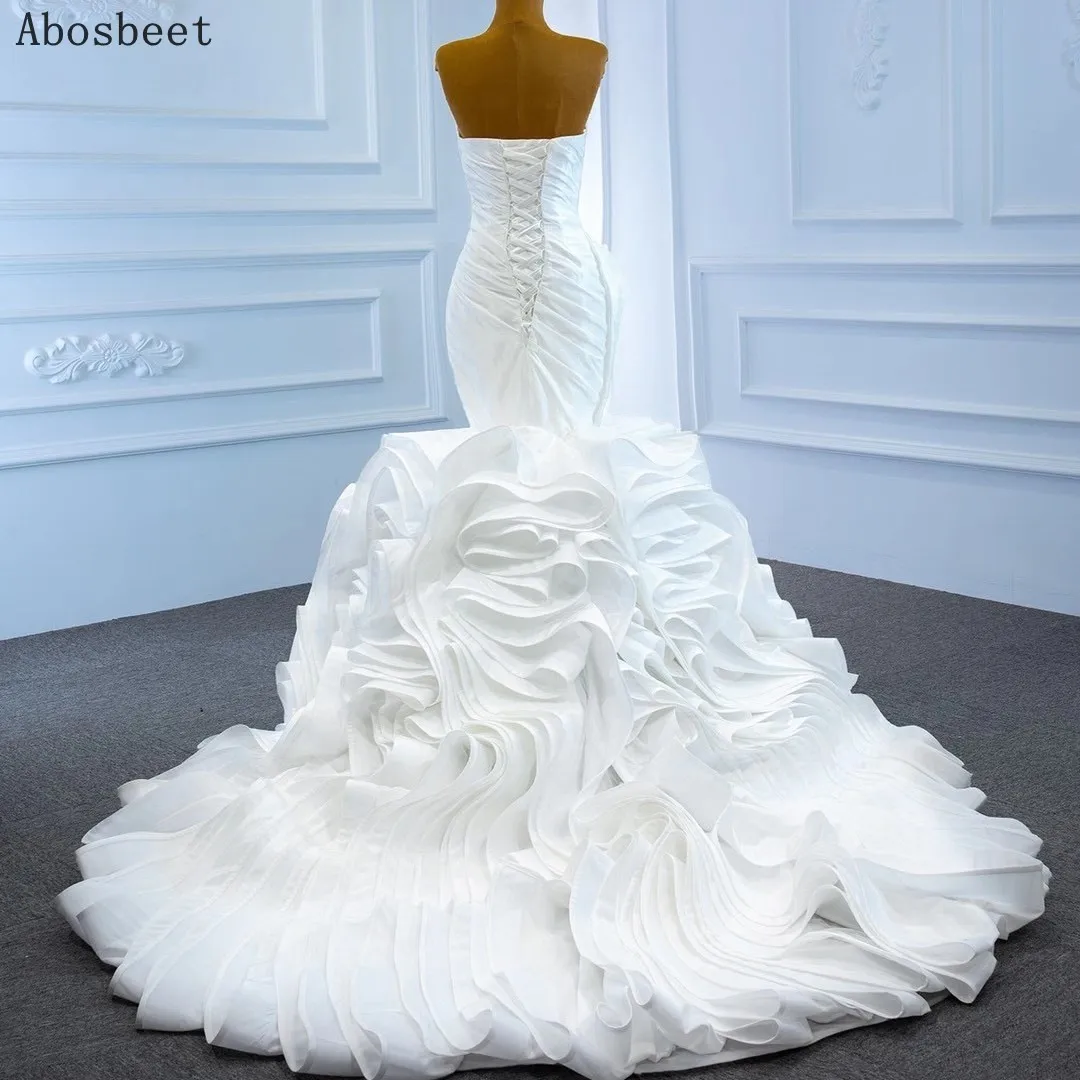 Mermaid Wedding Dress 2021 Plus Size Wedding Gowns for Bridal with Train Robe Mariee Top Pleat Ruffle Bottom V Neck Lace Up Back