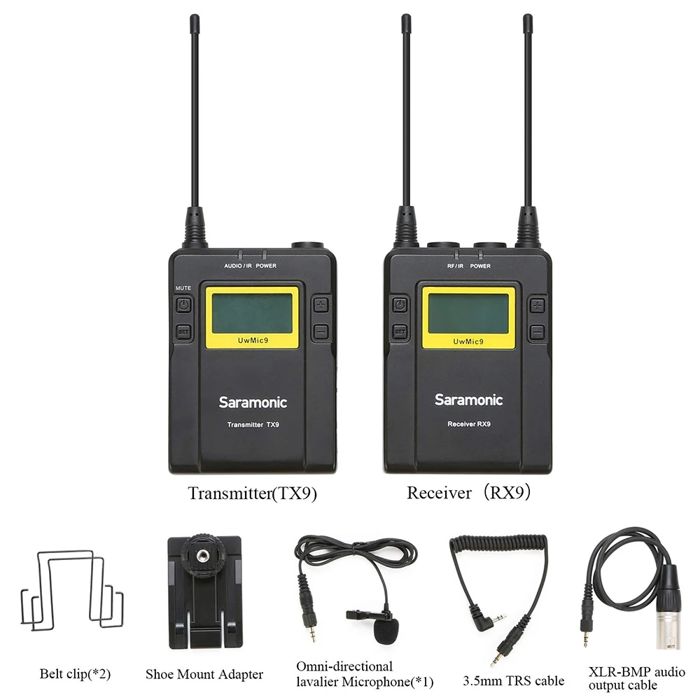 Saramonic UwMic9 вещания UHF Беспроводной петличный микрофон системы Передатчики+ один приемник для DSLR видеокамеры Тур гид