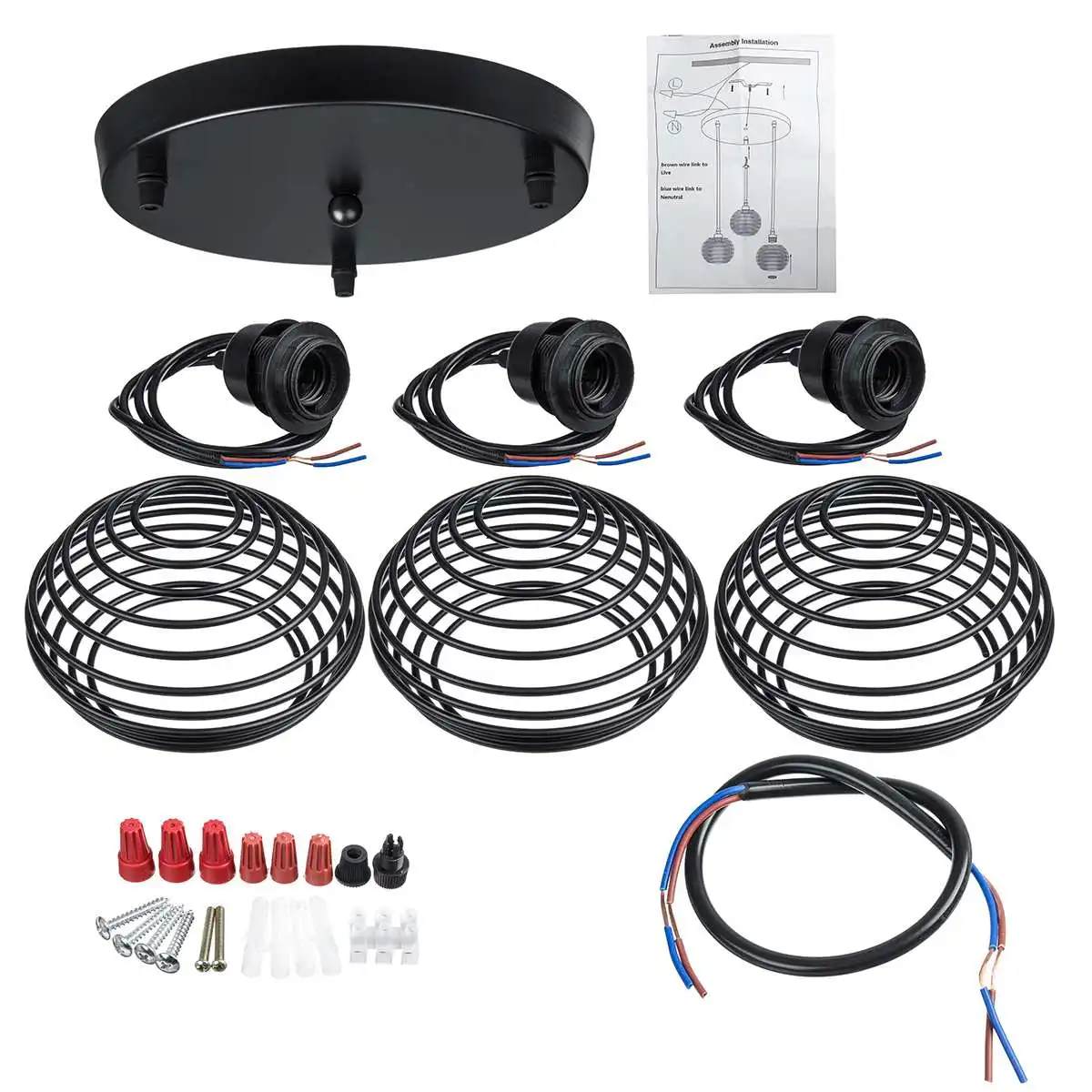 

3 in 1 Nordic Pendant Lights Black Iron Hanging Cage Vintage Pendant Lamp Industrial Metal Hanging Lamp Parlor for E27 LED