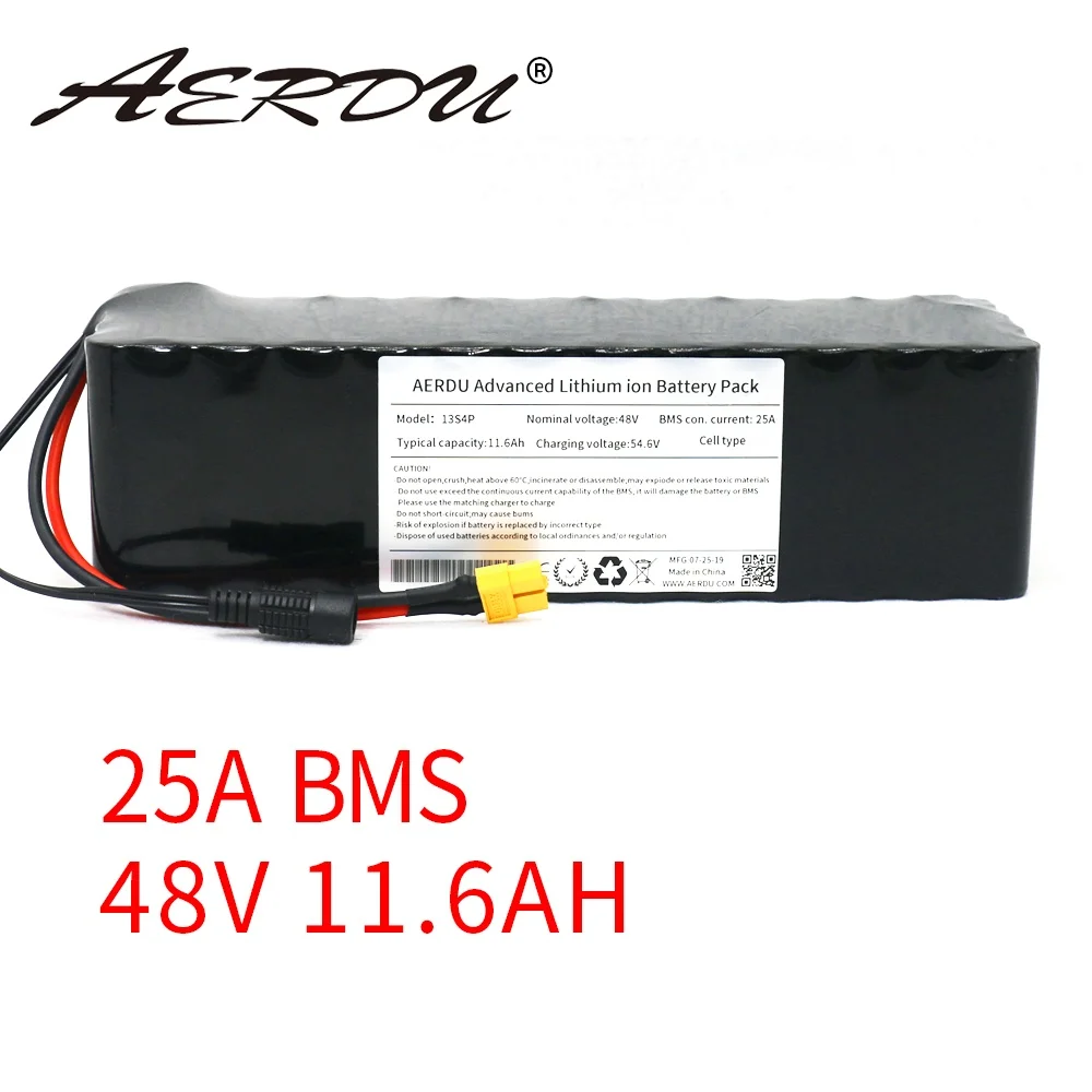 

AERDU 48V 11.6Ah 13S4P 12Ah With 54.6V 2A Charger 1000W 18650 li-ion battery pack electric vehicle ebike bicycle scooter motor
