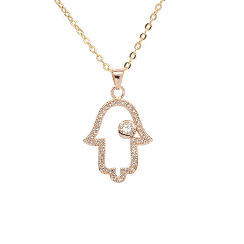 Rose Gold Necklace Juya дизайн золото/серебро/розовое золото Хамса рука подвеска Фатима ожерелье для женщин мужчин Мода турецкие ювелирные изделия оптом - Окраска металла: Rose Gold Necklace
