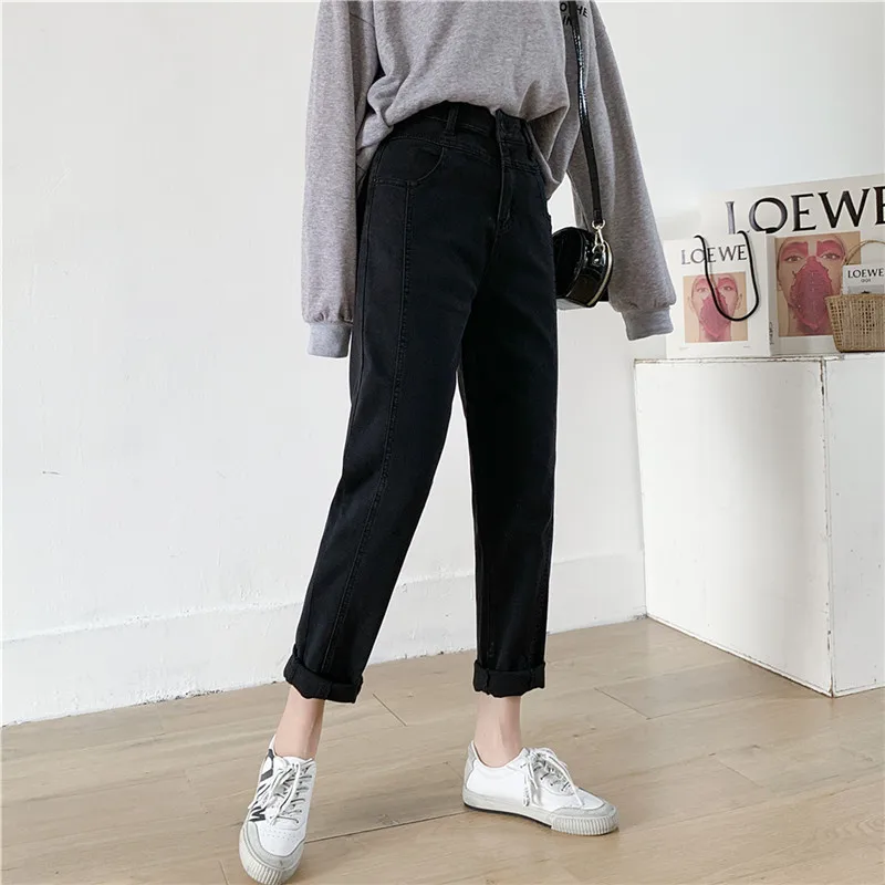 

2020 Women Jeans Concise High Waist Harem Pants Denim All Match Female Office Lady Sweet Elegant Ankle-Length Trousers