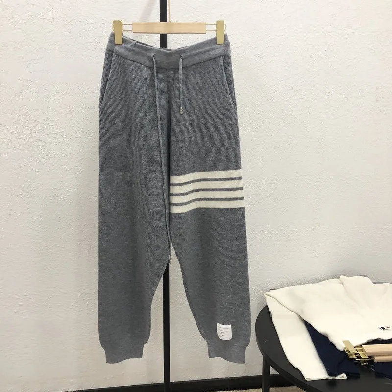 

Four Stripes Wool Knitting Sleepwear For Women Solid Pajama 2pcs Homewear Spring Autumn Soft Comfortable Night Suit Keep Warm Tb