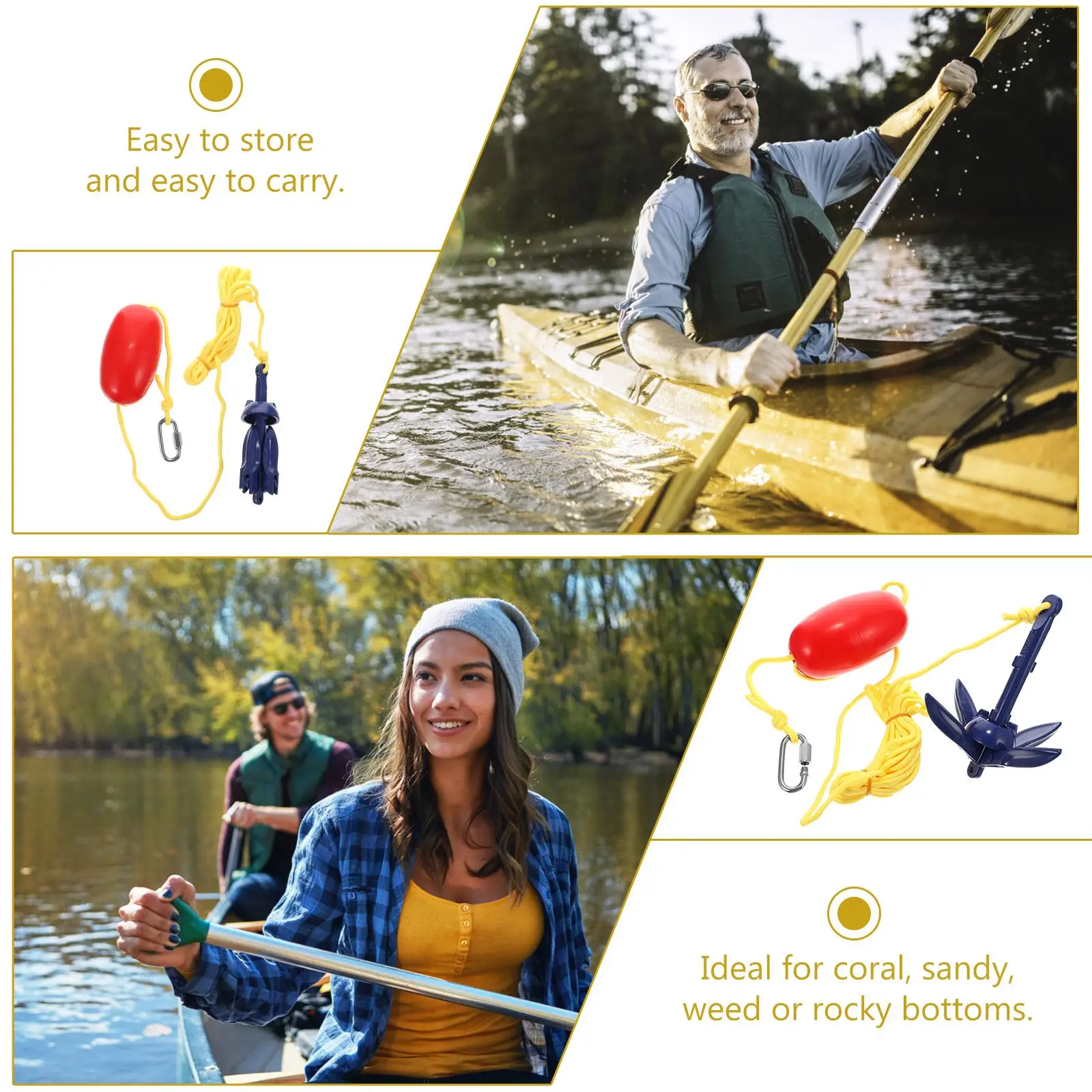 

1 Set Kayak Anchor Kits Portable Folding Anchor Buoy Kit for Canoe Kayak Raft