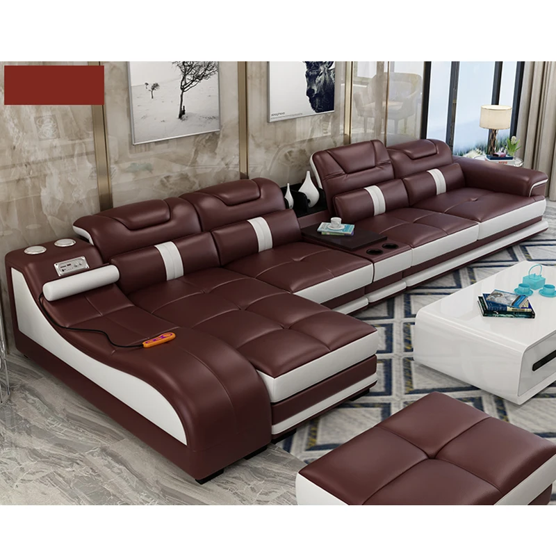 Modern sofa set living room chaise lounge reclining solid wood and leather | Мебель