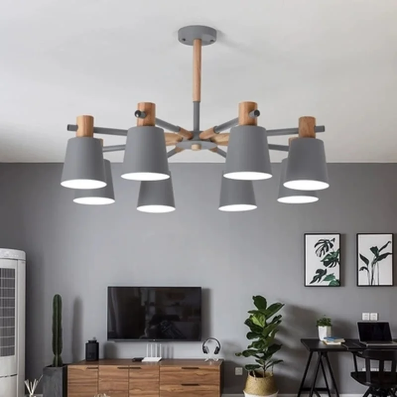 Скандинавская деревянная люстра E27 Потолочная светодиодсветодиодный лампа из