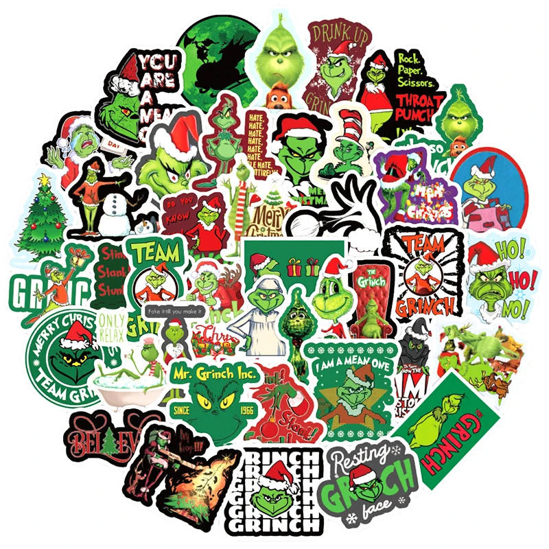 10/30/50 unids/bolsa &iquest;c&oacute;mo el Grinch Rob&oacute; la Navidad las pel&iacute;culas cl&aacute;sicas de pegatinas para dibujar-marco de la barra de los ni&ntilde;os juguetes de coches mochila cuaderno-0