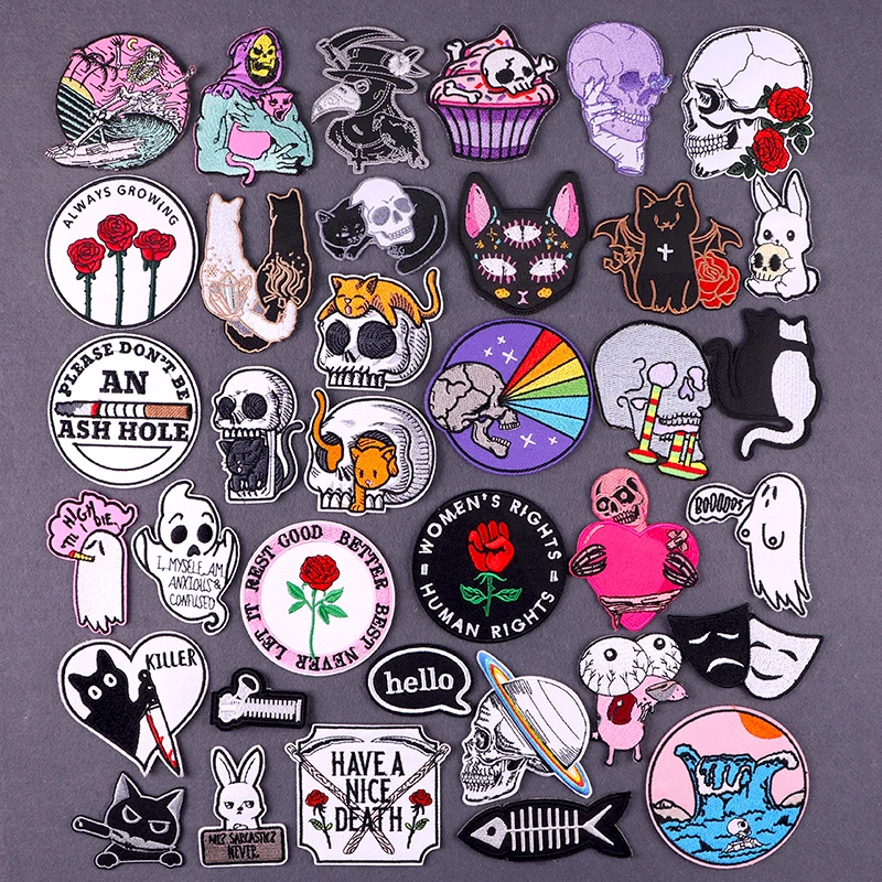 

Cartoon Patches For Clothing Thermoadhesive Patches Animal Skull Patch Iron on Embroidery Patches on Clothes Applique Sticker