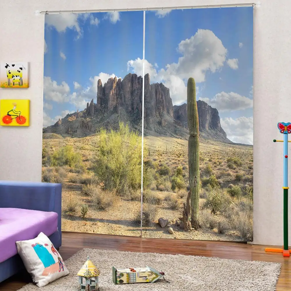 Пользовательские Любой Размер пустынный пейзаж кактус горный занавес для