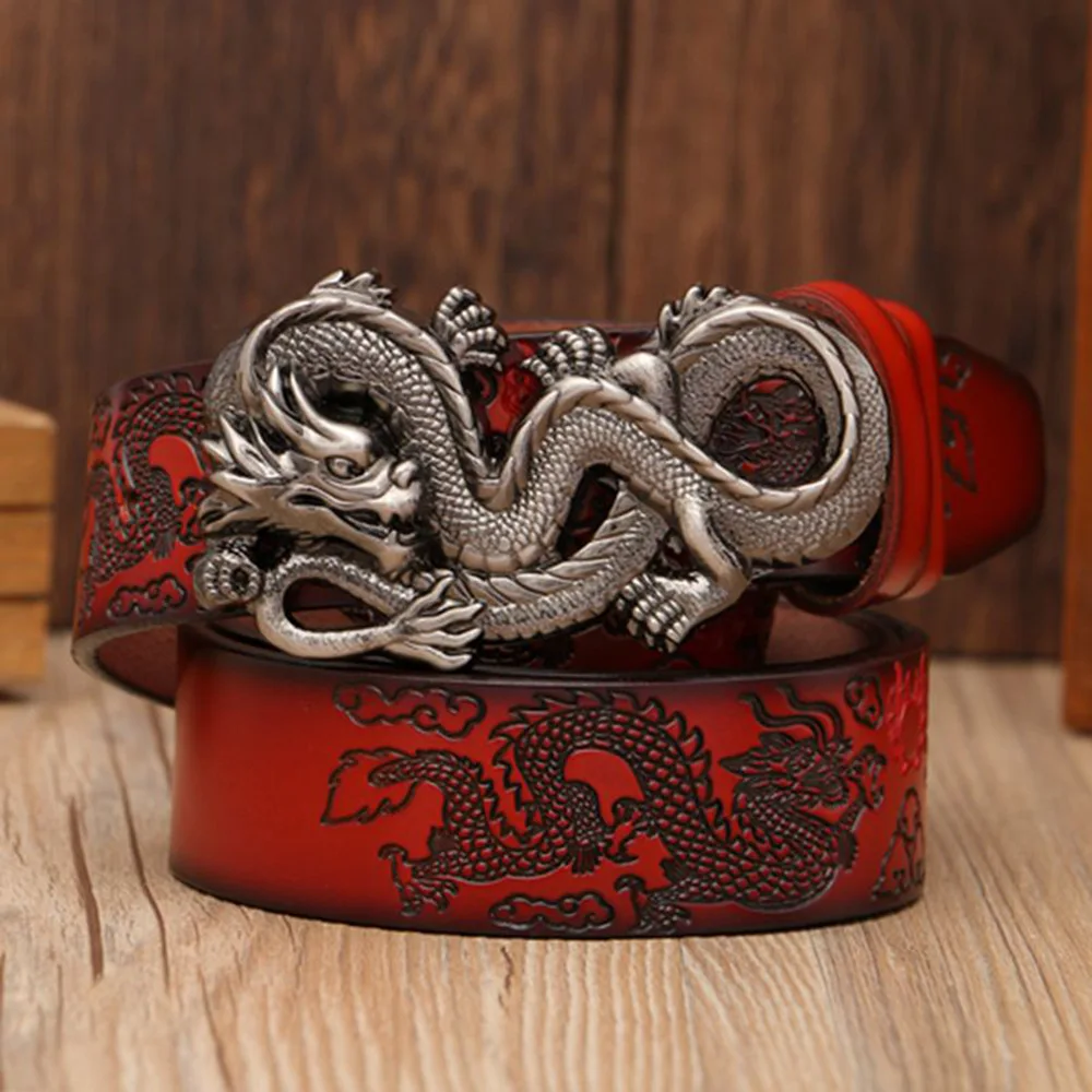 

Fashion men's belt Shuanglong play bead 2nd leather process belt men's leading belt gift