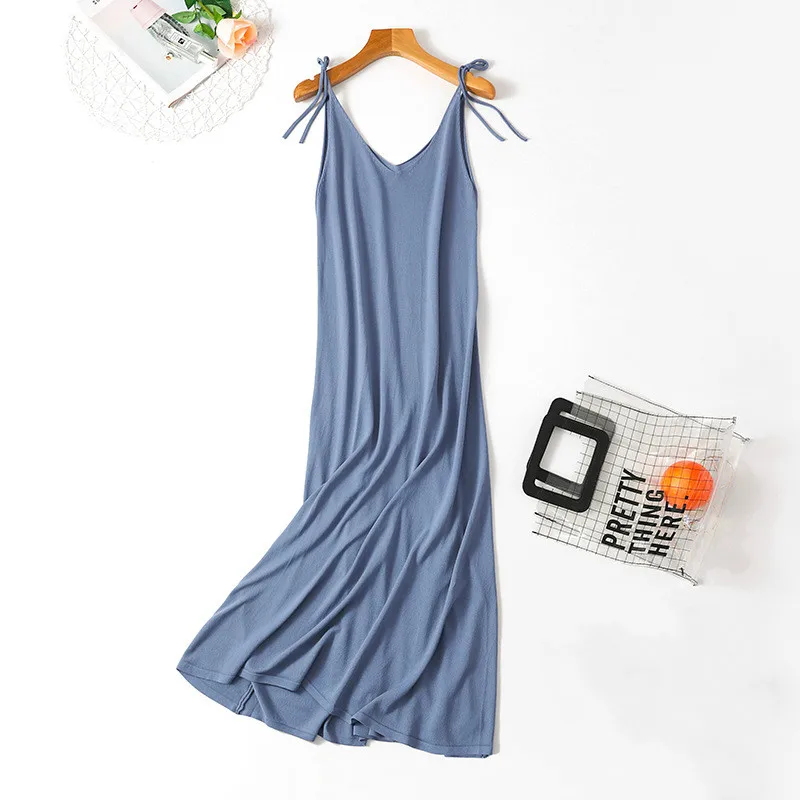 Женское летнее длинное трикотажное платье без рукавов с V образным вырезом и