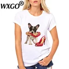 New French Bulldog Tshirt Women T Shirt Short Sleeve T-shirt O-Neck Tops Tees  Funny Pug Bad Dog Shoes Cartoon Printed Hip Hop
