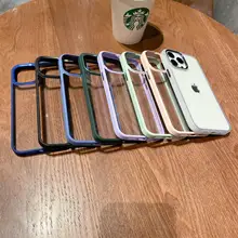 For iphone 13 pro max  luxury skin-friendly transparent case iphone 12 11 Pro Max Sierra Blue metal button shockproof phone case